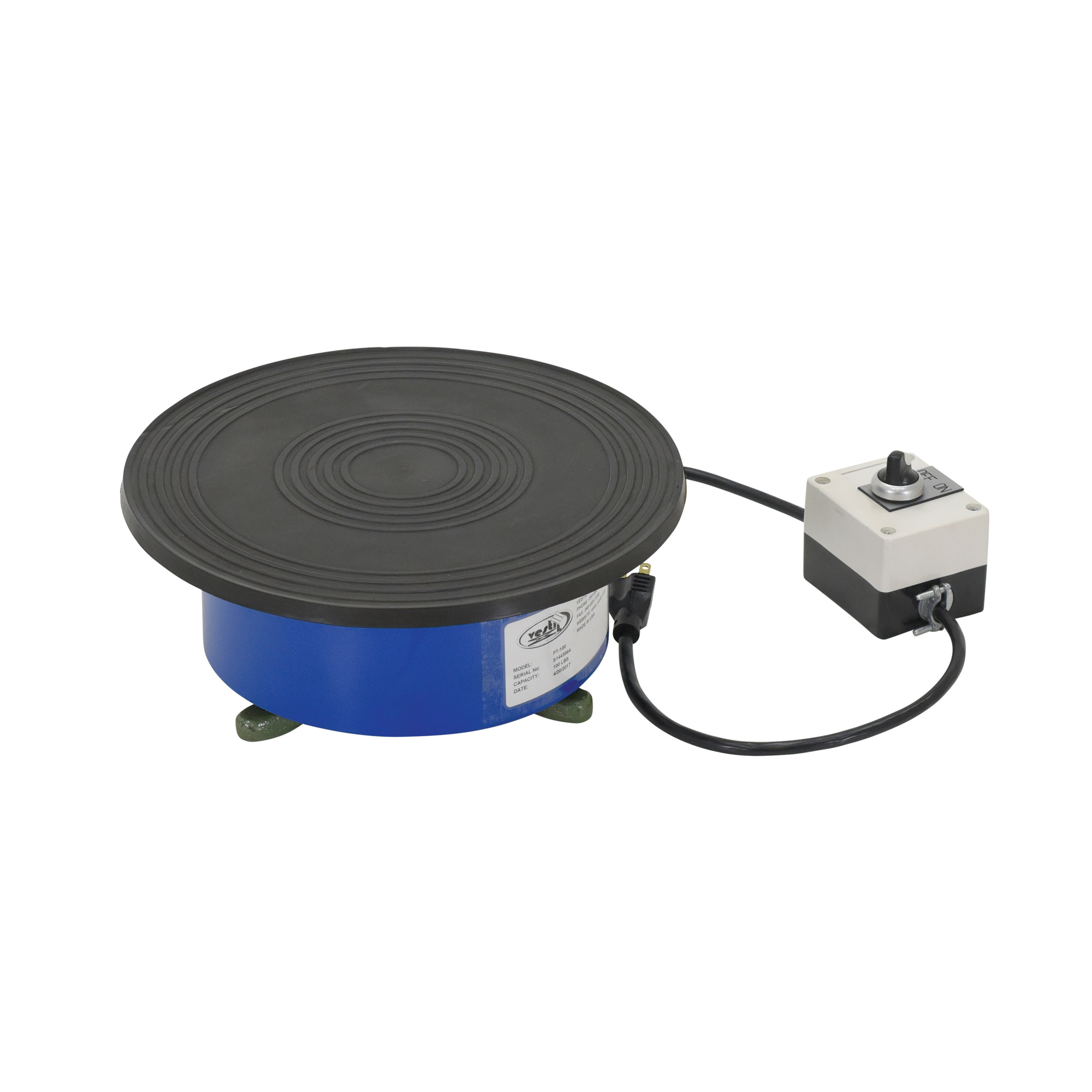 Vestil Steel Powered Turntable — 12in. x 12in. x 5-1/32in., Clockwise Rotation, 100-Lb. Capacity, Blue, Model# PT-100